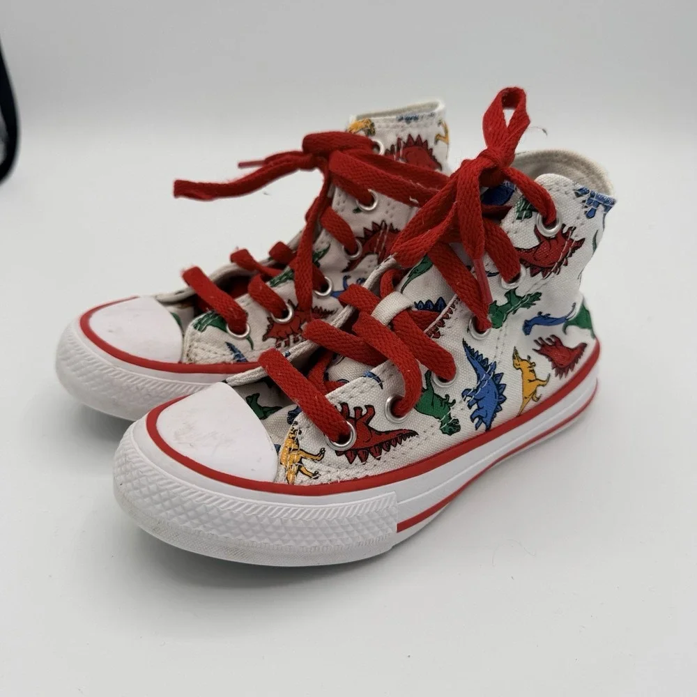 Converse Chuck Taylor All Star Kids 11 Dino High Top Sneakers Red Laces